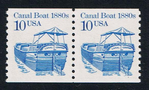 # 2257 (1987) 1880's Canal Boat, DG, Block Tag - Coil pr, MNH
