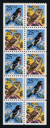 # 2285b (1988) Owl and Grosbeak - Bklt pane, No Tab, MNH