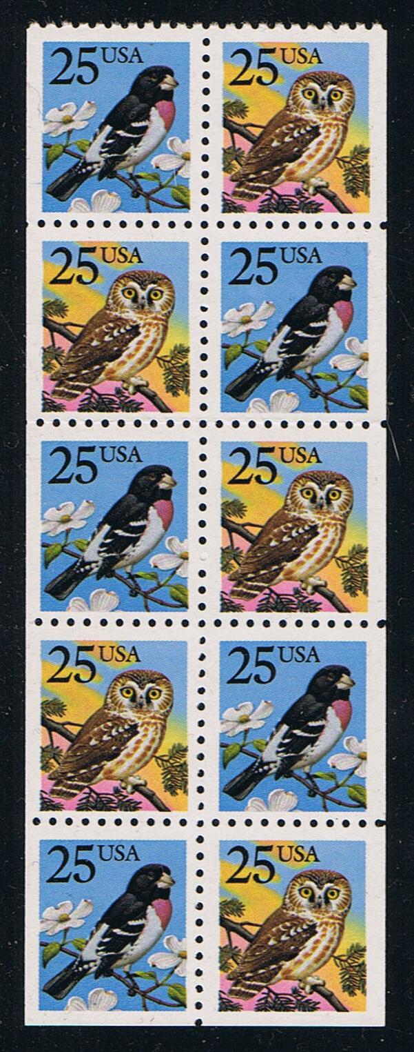 # 2285b (1988) Owl and Grosbeak - Bklt pane, No Tab, MNH