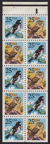 # 2285b (1988) Owl and Grosbeak - Bklt pane, plt #1434