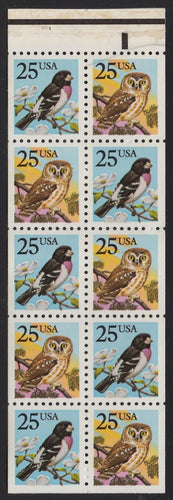 # 2285b (1988) Owl and Grosbeak - Bklt pane, #2321, MNH