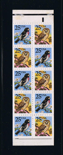 # 2285b (1988) Owl and Grosbeak - Bklt pane, #1211, MNH