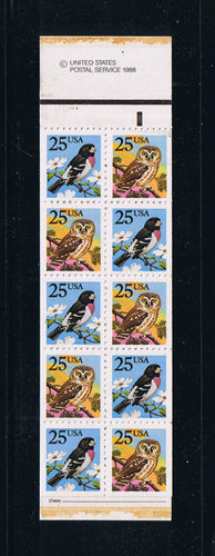 # 2285b (1988) Owl and Grosbeak - Bklt pane, #2222, MNH