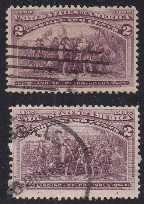 # 231 (1893) Columbus Landing - Sgls, Set/2, Used, Broken Hat [1]