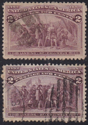 # 231 (1893) Columbus Landing - Sgls, Set/2, Used, Broken Hat [7]