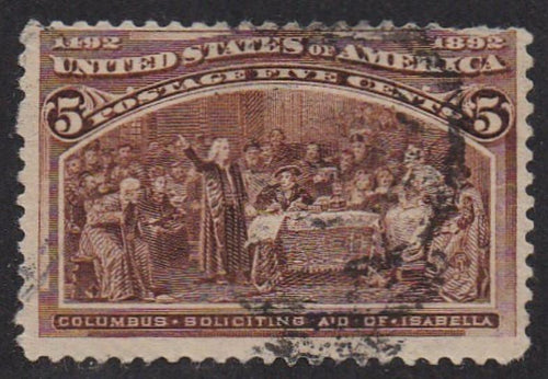 # 234 (1893) Columbus Soliciting Aid - Sgl, Used, short perfs [1]