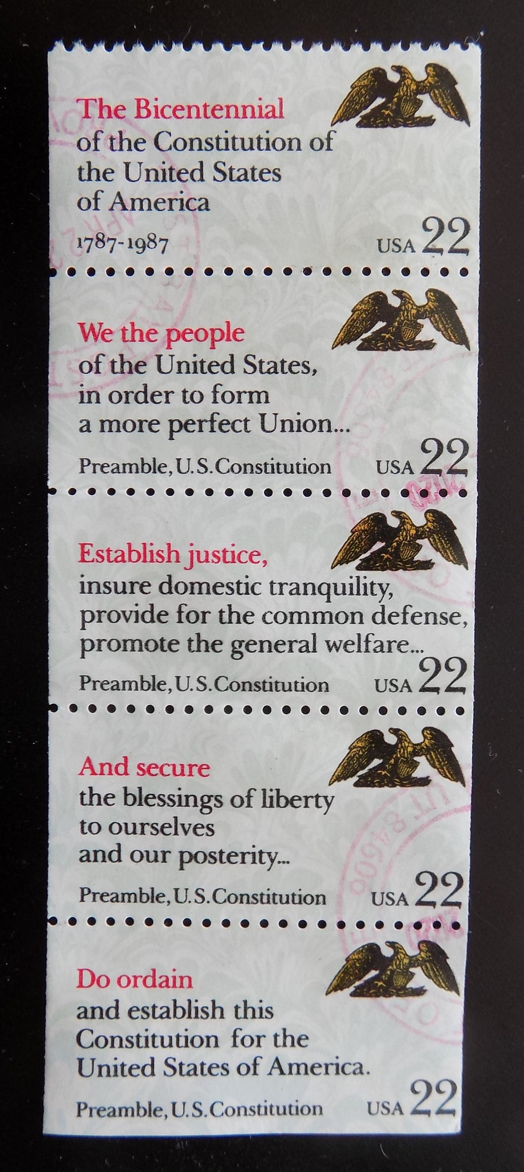 # 2359a (1987) Constitution Preamble - Bklt pane, Used
