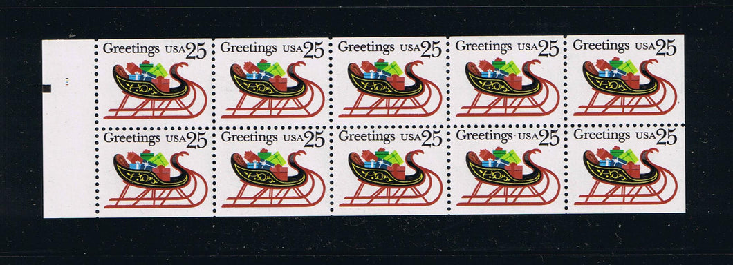 2429a (1989) Christmas Sleigh, NF - Bklt pane, #1111, pos 5, MNH