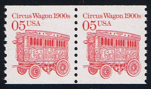 # 2452 (1990) 1900's Circus Wagon, DG, OA Tag - Coil pr, MNH