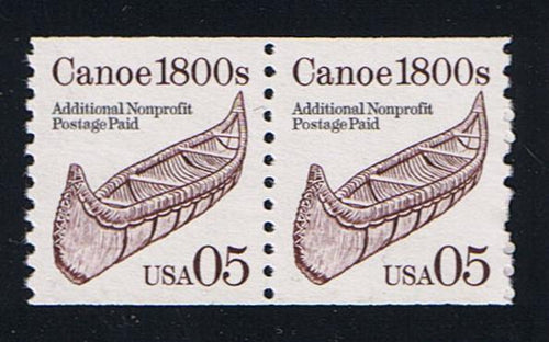# 2453 (1991) 1800's Canoe, Not Tag - Coil pr, MNH