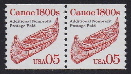 # 2454 (1991) 1800's Canoe, red, SG, Not Tag - Coil pr, MNH