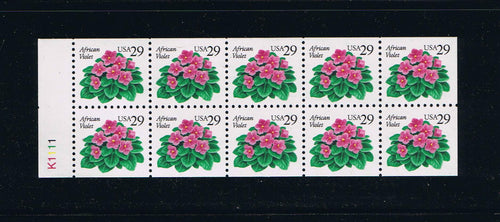 # 2486a (1993) African Violets, NF - Bklt pane, #K1111, MNH