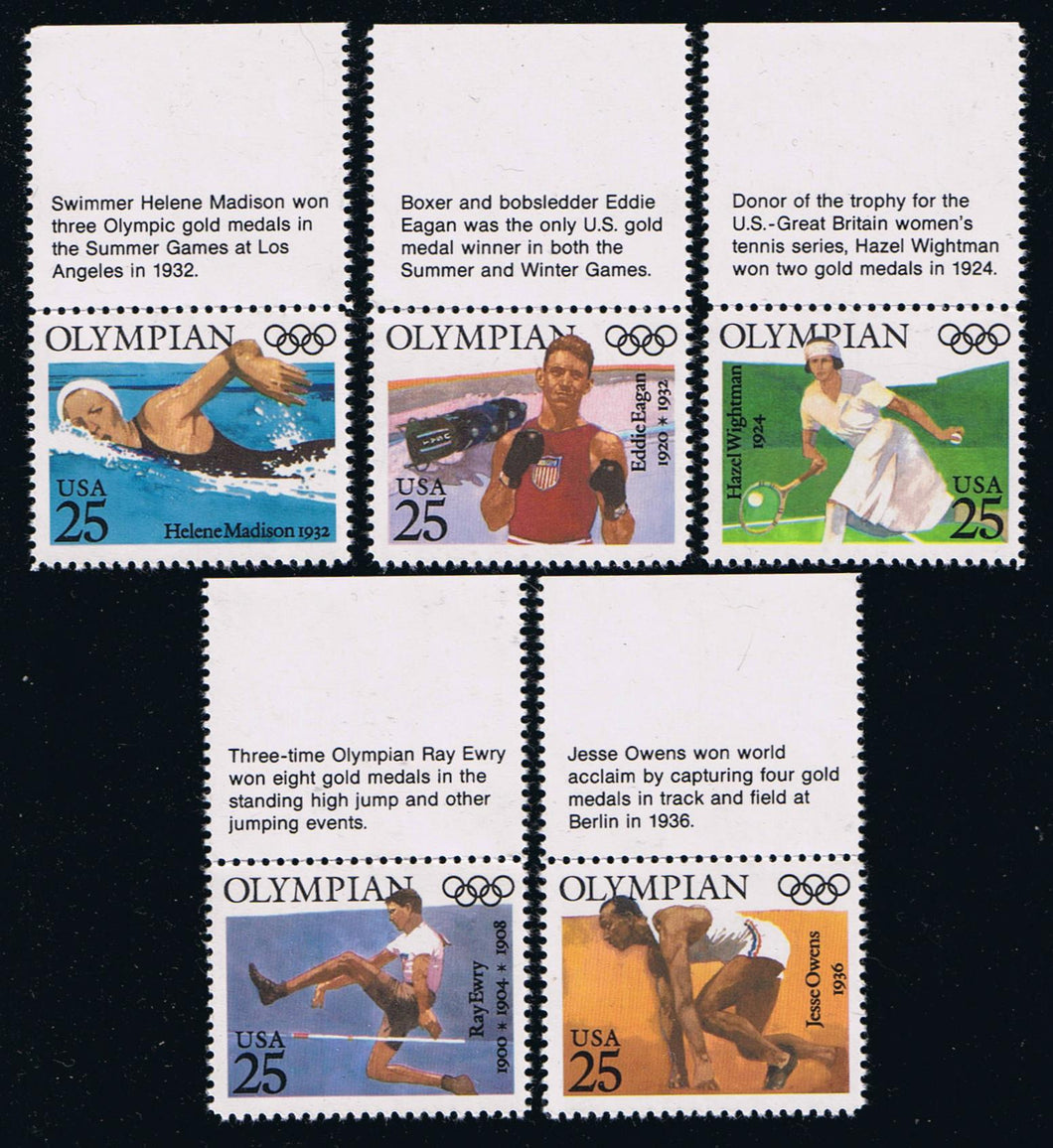 # 2496-2500 (1990) Olympians - Sgls, Set/5 w Tabs, MNH