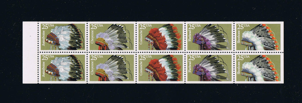 # 2505a (1990) Indian Headdresses, NF - Bklt pane, #1, MNH
