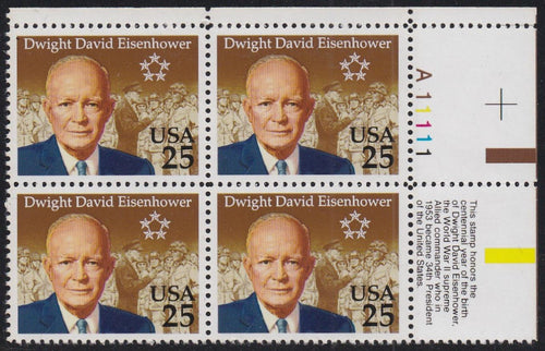 # 2513 (1990) Eisenhower - PB/4, UR #A11111, XF MNH