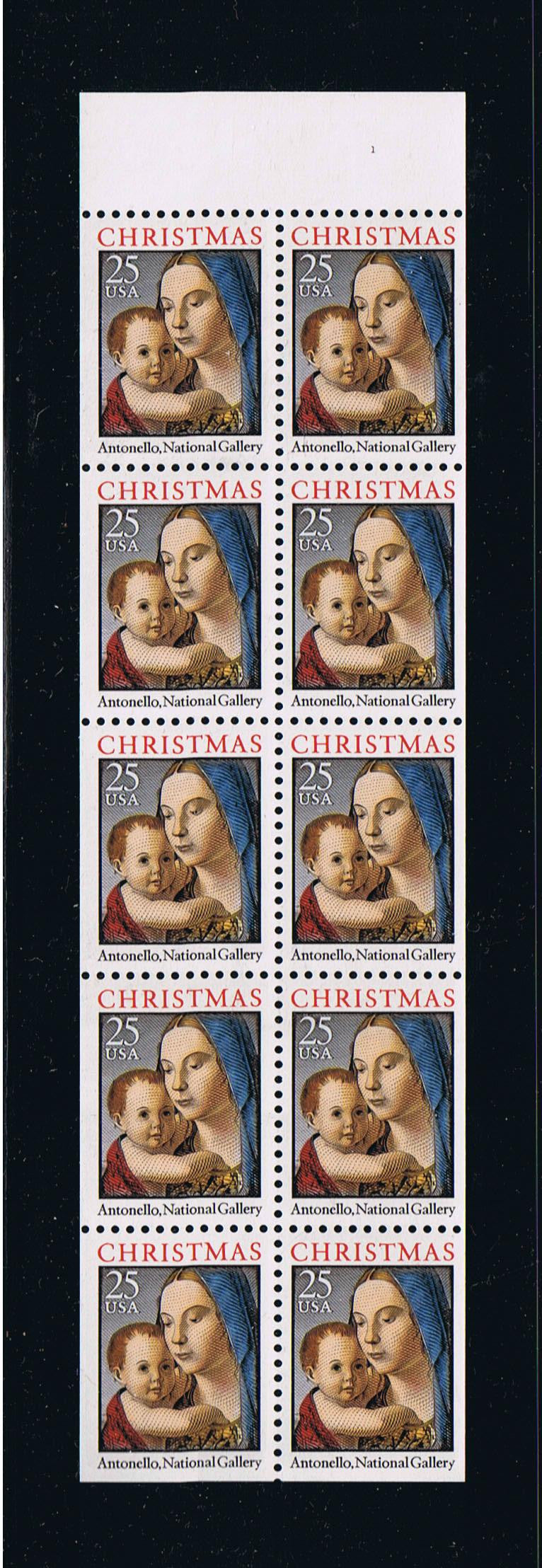 # 2514b (1990) Madonna and Child, NF - Bklt pane, #1, MNH
