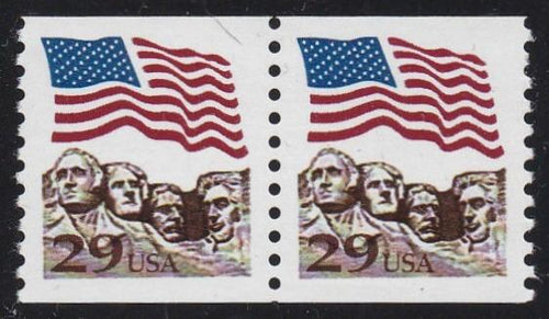 # 2523A (1991) Flag over Mt Rushmore, brown - Coil pr, XF MNH