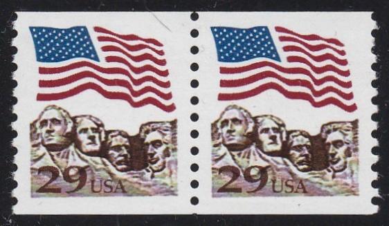 # 2523A (1991) Flag over Mt Rushmore, brown - Coil pr, XF MNH
