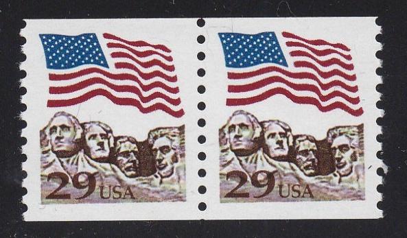 # 2523A (1991) Flag over Mt Rushmore, brown - Coil pr, MNH