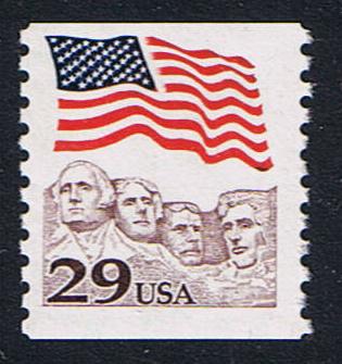 # 2523 (1991) Flag over Mt Rushmore, claret - Coil sgl, MNH