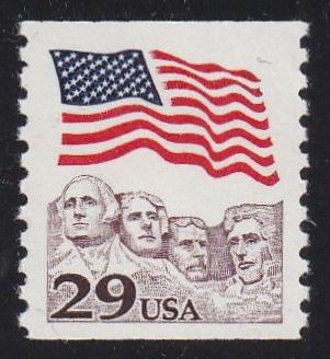 # 2523 (1991) Flag over Mt Rushmore, claret - Coil sgl, XF MNH
