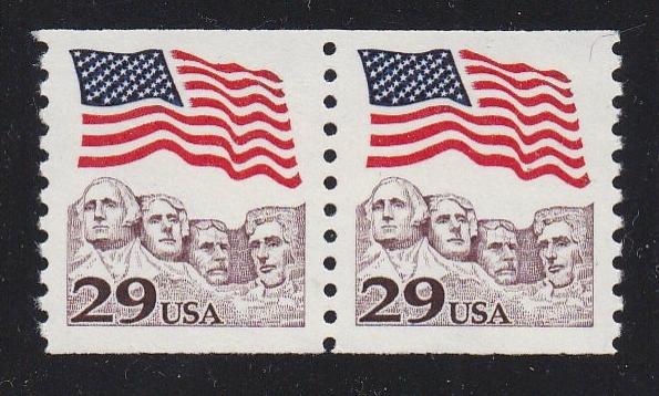 # 2523 (1991) Flag over Mt Rushmore, claret - Coil pr, XF MNH
