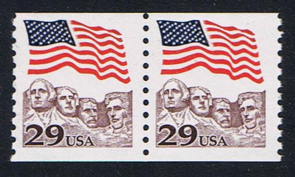 # 2523 (1991) Flag over Mt Rushmore, claret - Coil pr, MNH