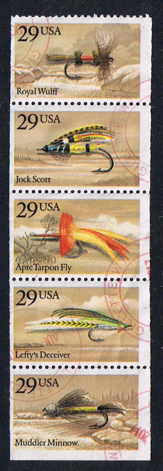 # 2549a (1991) Fishing Flies, NF - Bklt pane, No Tab, USED