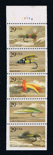 # 2549a 1991 Fishing Flies - Bklt pane, plt #22132 - dropped 2, MNH