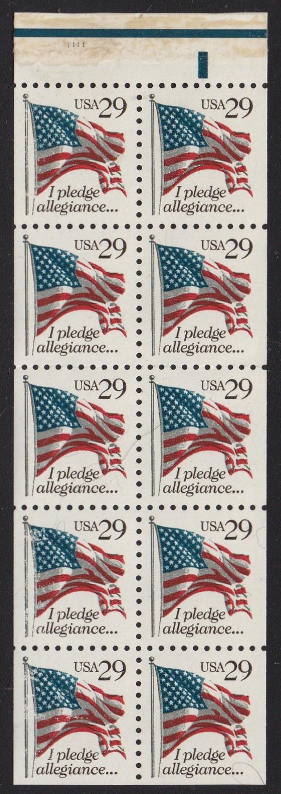# 2593a (1992) Flag with Pledge Allegiance - Bklt pane, #1111, MNH