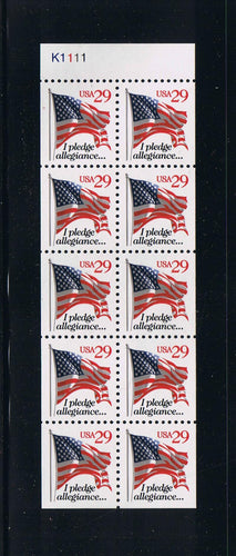 # 2594a (1993) Flag w Pledge Allegiance, NF - Bklt pane, #K1111, MNH