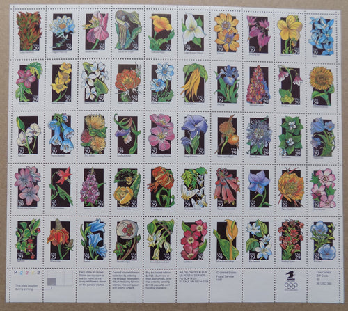 # 2647-96 (1992) Wildflowers - Pane, LL #P2222, MNH