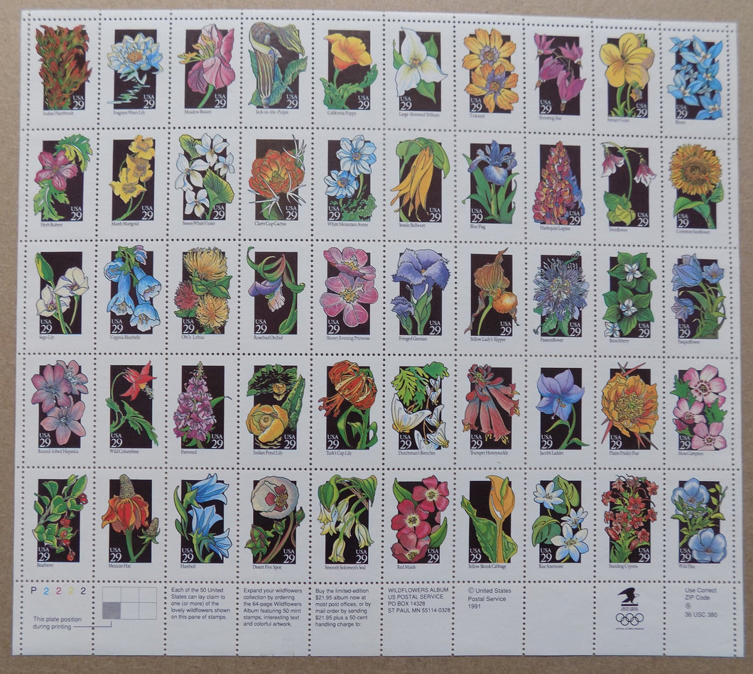 # 2647-96 (1992) Wildflowers - Pane, LL #P2222, MNH