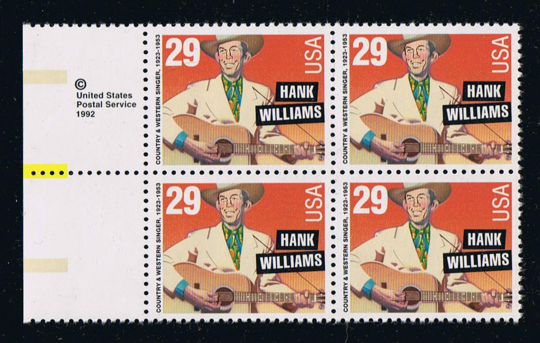 # 2723 (1993) Hank Williams, Perf 10 - Copy BK/4, L, MNH