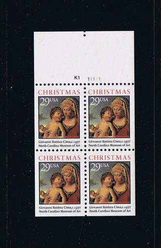 2790a (1993) Madonna and Child, NB - Bklt pane, #K1-11111, Perf Holes, MNH