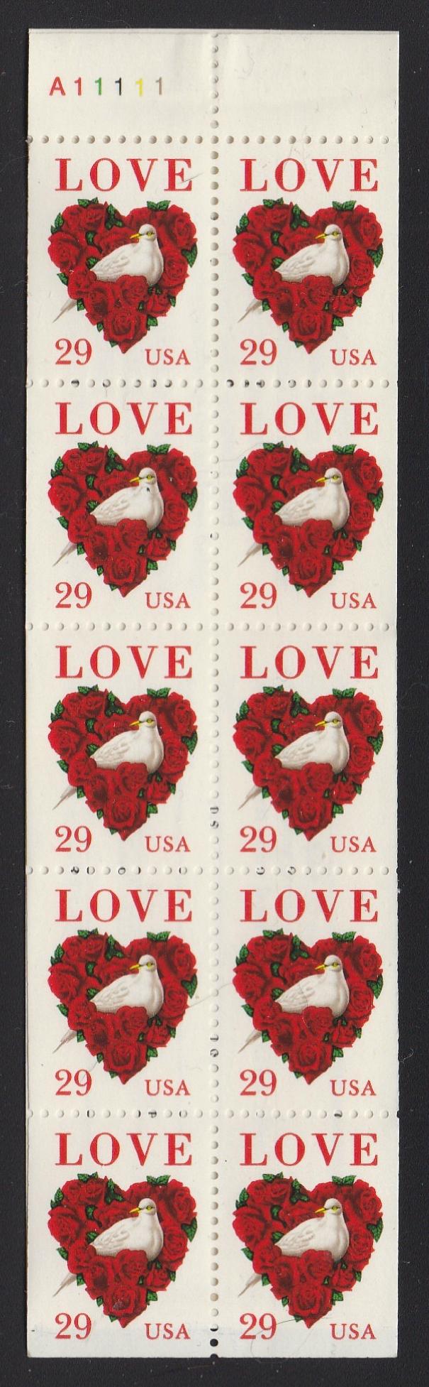 # 2814a (1994) Dove in Roses - Bklt pane, #A1111, MNH