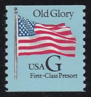 # 2888 (1994) Flag, First Class Presorted Transition Rate, Black G, Blue Bkgrd - Coil sgl, MNH