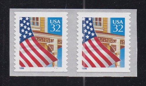 # 2915B (1996) Flag over Porch - Coil pr, XF MNH