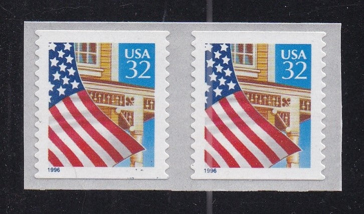# 2915B (1996) Flag over Porch - Coil pr, XF MNH