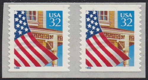 # 2915B (1996) Flag over Porch - Coil pr, MNH