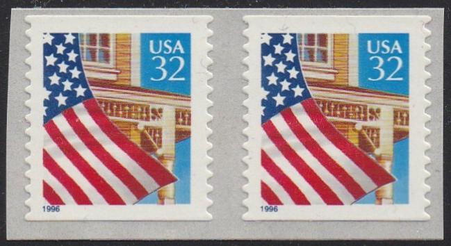 # 2915B (1996) Flag over Porch - Coil pr, MNH