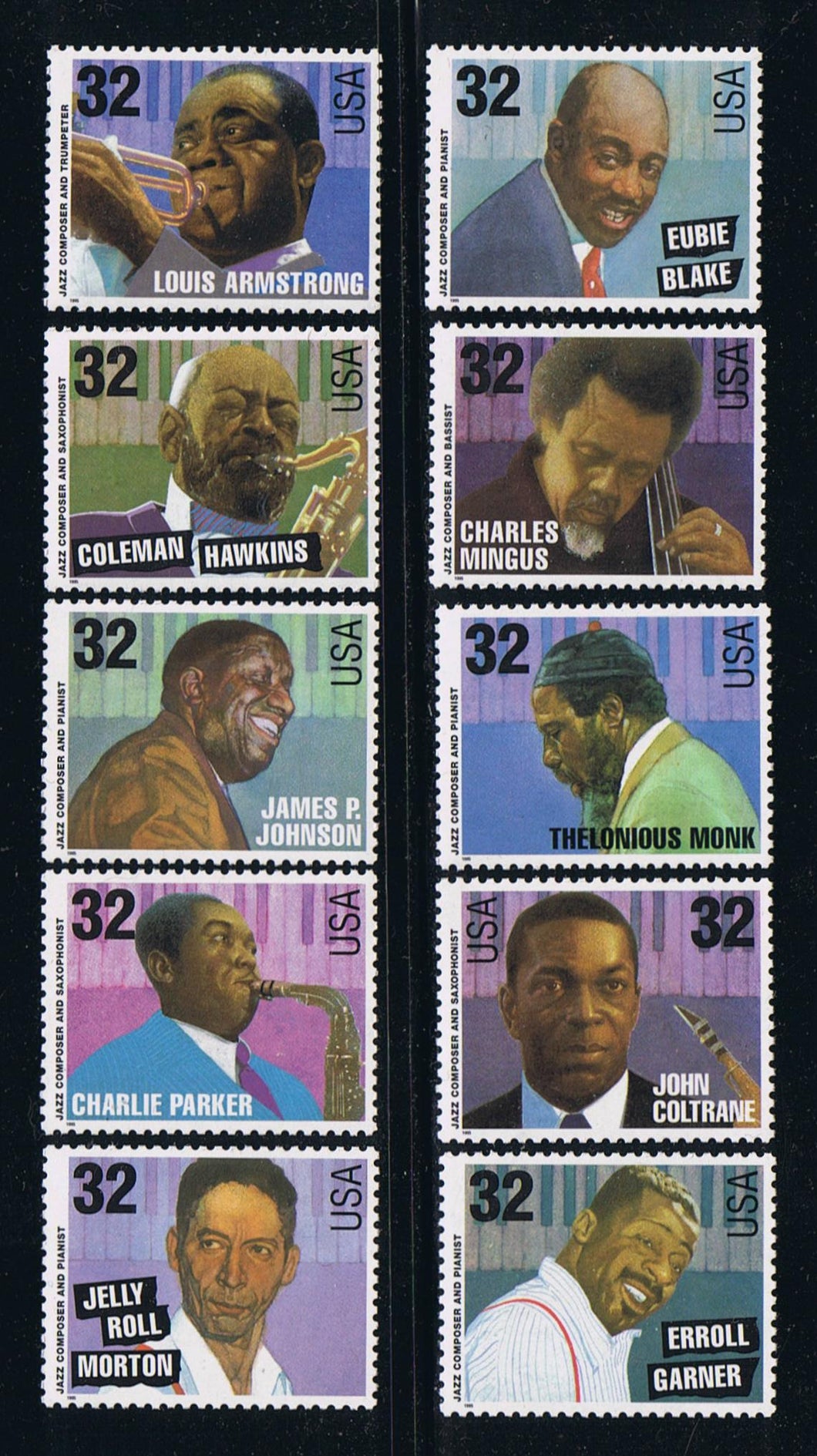 # 2983-92 (1995) JAZZ - Sgls, Set/10, MNH