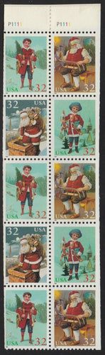 # 3007c (1995) Holiday Greetings, Type B - Bklt pane, #P1111, MNH