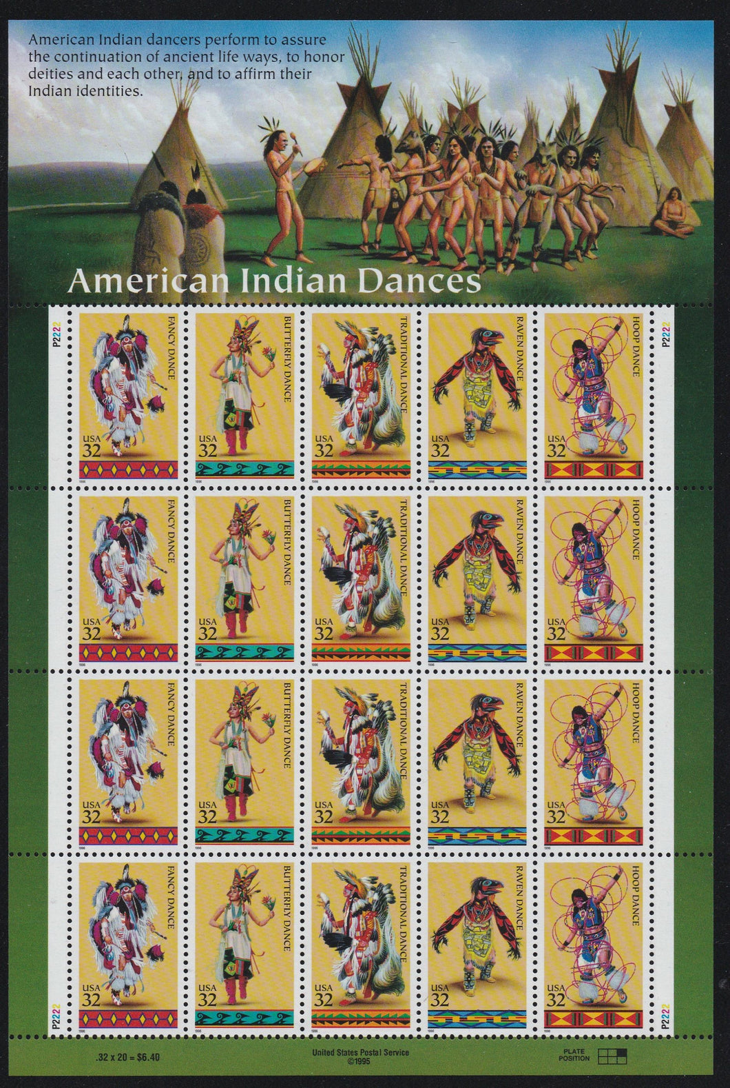 # 3072-76 (1996) Indian Dances - Pane, #P2222