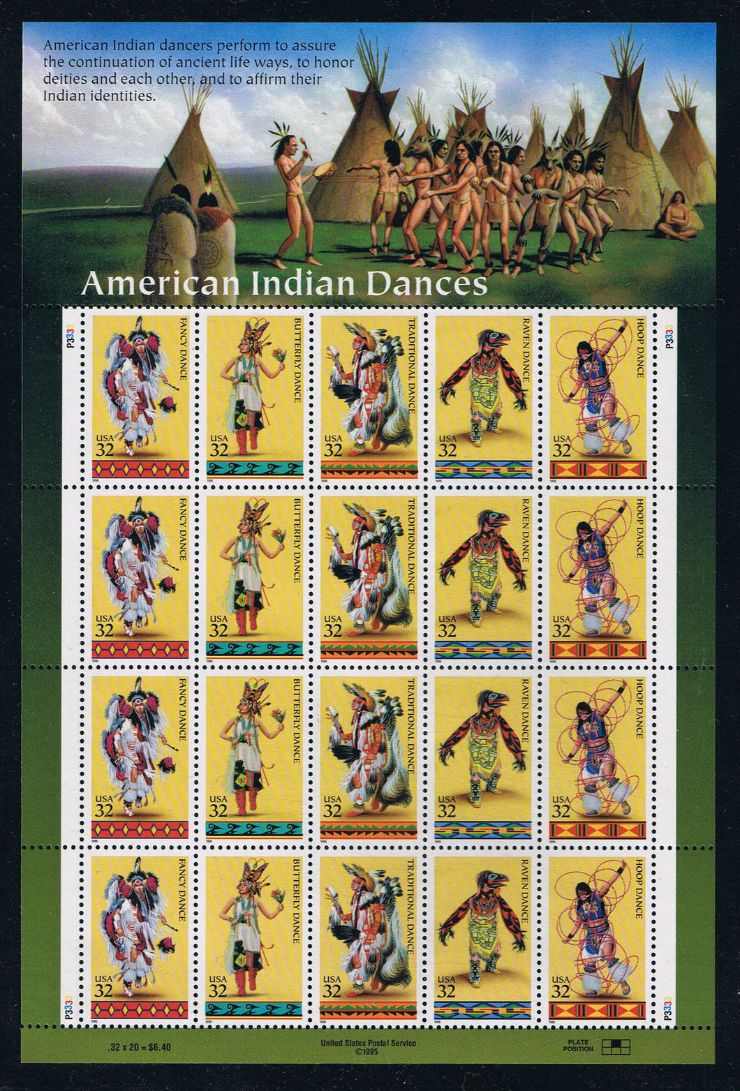 # 3072-76 (1996) Indian Dances - Pane, #P3333