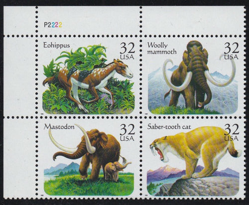 # 3077-80 (1996) Prehistoric Animals - PB, UL #P2222, MNH