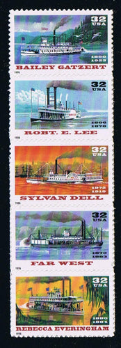 # 3091-95 (1996) Riverboats - Strip/5, MNH