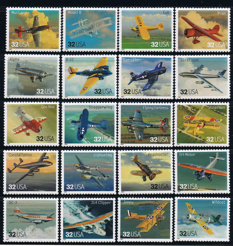 # 3142 (1997) Classic American Aircraft - Sgls, Set/20, MNH