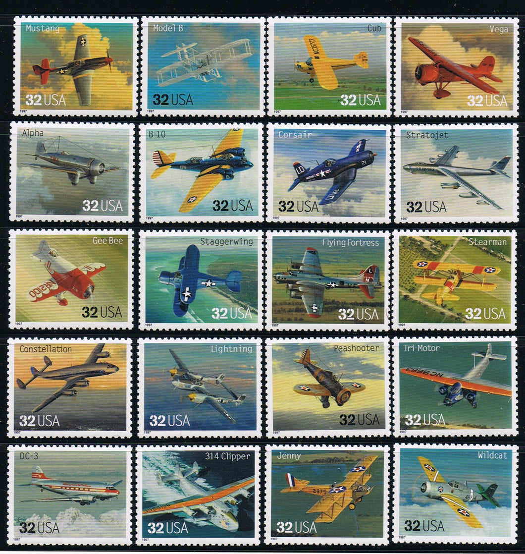 # 3142 (1997) Classic American Aircraft - Sgls, Set/20, MNH