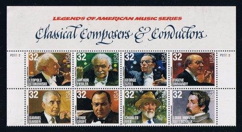# 3158-65 (1997) Composers & Conductors - PB/8, Top Label #P22222, MNH